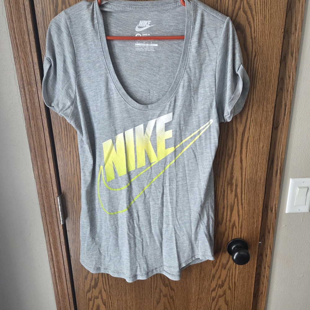 Nike Women's Gray Tee with Yellow Logo
